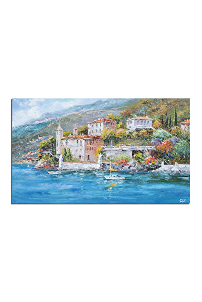 artnova Ръчно рисувана пейзажна картина на езерото Комо, 100x60 см, маслена н...