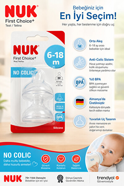 Nuk First Choice+ Silikon Biberon Emziği M Akış 6-18 Ay 2’li – No Colic, BPA ...
