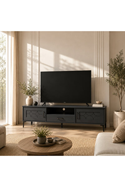 BAITY Malaysia Modern 140cm Tv Unit Table Dark Grey Accent Design