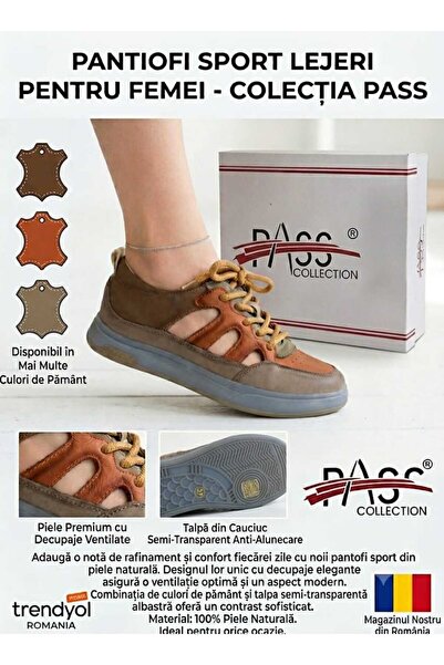 PASS Pantofi Sport Casual de Damă din Piele Naturală cu Decupaje, Stil Confor...