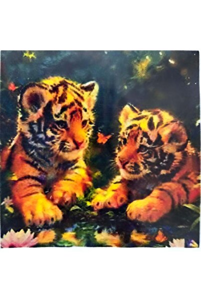 LİVA CRAFT Art & Craft Diamond Mosaic Painting, 30X30Cm Two Tiger Cubs Bead G...