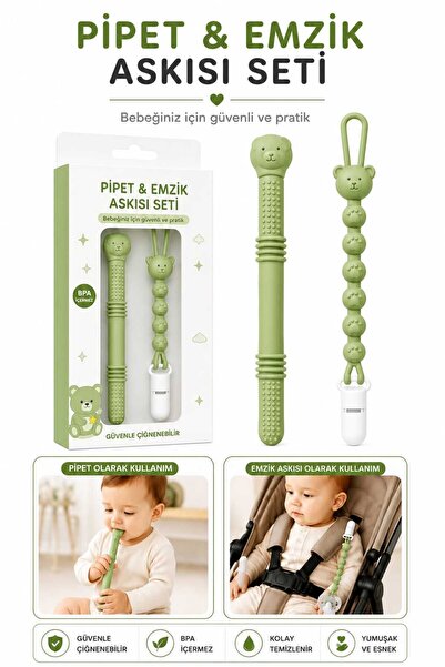 ERMA HOME 2'li Diş Kaşıyıcı Seti | Pipet ve Emzik Askısı | Bebek Dişlik