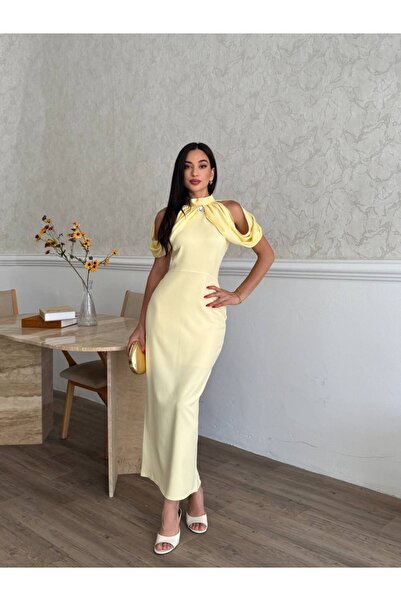 maf collection Women's High Collar Yellow Collar with Stone Accessories Crepe...