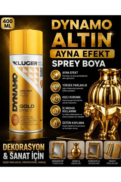 Luminoo Dynamo Altın Ayna Efekt Sprey Boya 400 ml | Yüksek Parlaklık | Dekora...