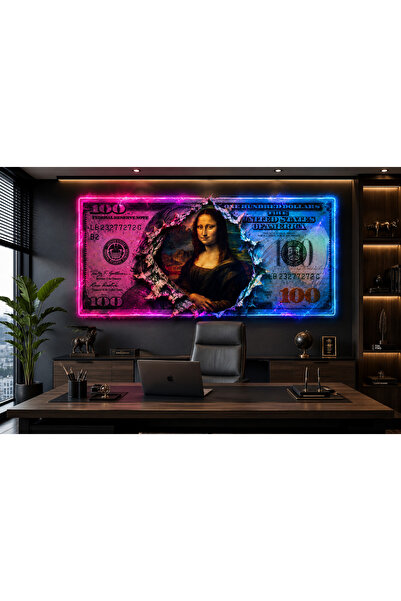 Genel Markalar Neon Mona Lisa Dolar Kanvas Tablo | Premium Modern Duvar Dekoru