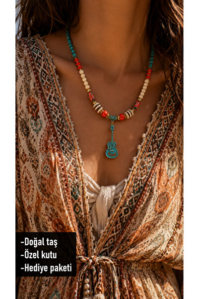 HER ŞEY NOTA www.herseynota.com Natural Stone Turquoise Bohemian Design Neckl...
