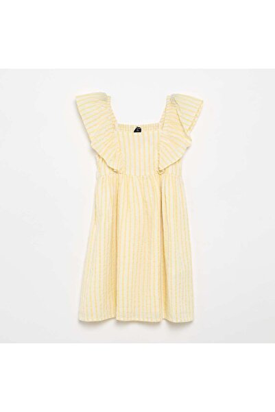 KIABI Yellow Striped Dress with Ruffled Sleeves YELLOW