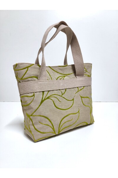 minart design Leaf Patterned Design Green Beige Color Shoulder Bag