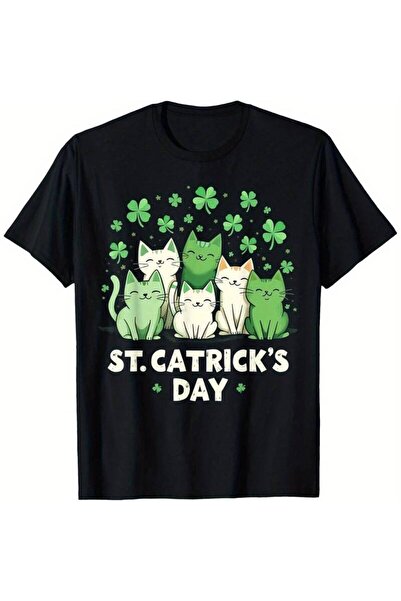 01THEONE St. Patrick'S Day Cute cat Shamrock Pattern T-Shirt Fun Imaginative ...