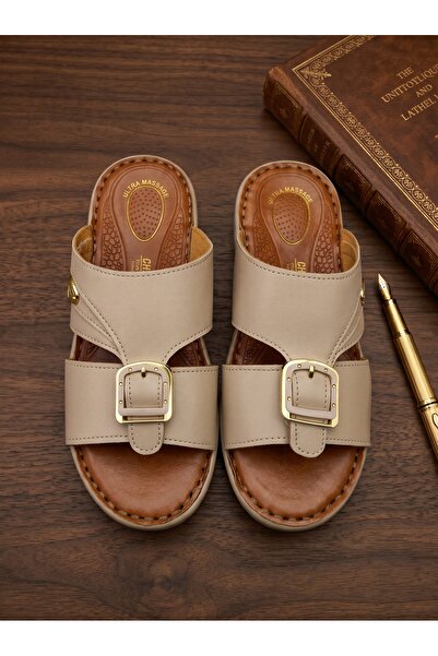 Chyfly Men Arabic Naal Sandals PU Leather Gold Buckle Ultra Massage Footbed A...