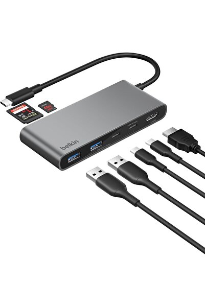 Belkin USB-C Hub, 7 Portlu, 60 Hz’de 4K HDMI, SD ve MicroSD Yuvaları, 100 W G...