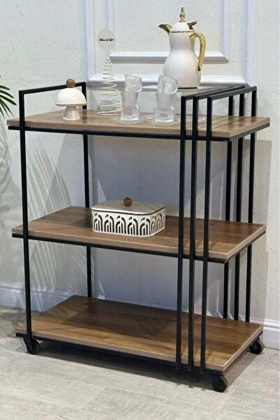 Bareeq Al Ostoura 3-tier brown wooden serving cart