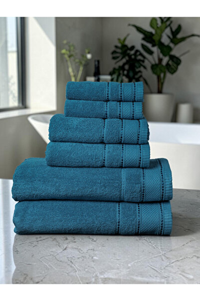 Baltic Linen - 6 Pcs Towel Set, Delic, 100% Cotton, 550 GSM, Blue, 2pcs Bath ...