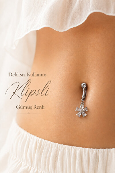 Sacce Scarves&Accessories Deliksiz Klipsli Çiçek Göbek Piercing Taşlı Sıkıştı...