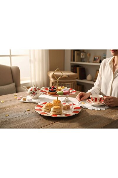 SUDE HOME Acem Red 2-Deck Fruit Bowl