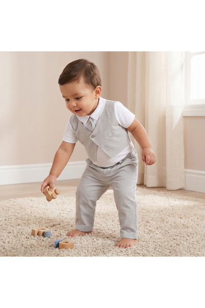 giggles Cotton Collared Short Sleeves T-Shirt and Pants Set with Stripes