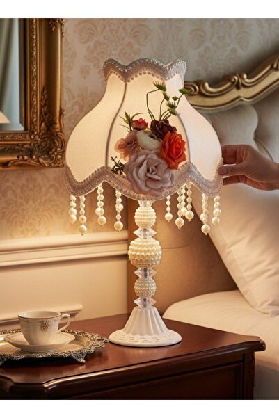 Dekovien White Velvet Covered Flower Decorated Headboard with White Pearls an...