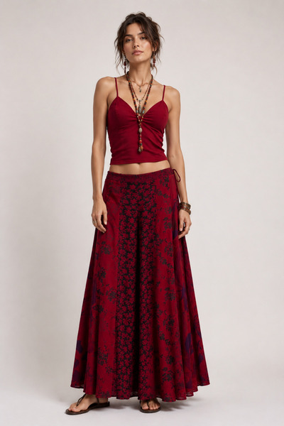 Clandestino Pantaloni largi patchwork roșii