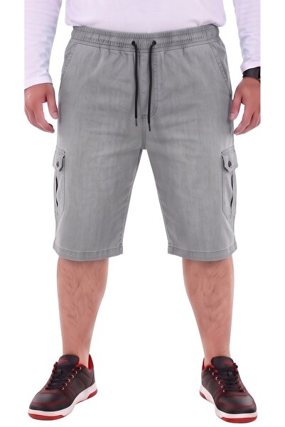marufshop Men's Oversized Size Lycra Long Jeans Capri Gray with Cargo Pockets...