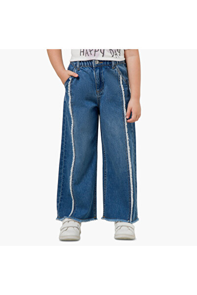Juniors Mid-Rise Wide Leg Jeans with Frayed Trim