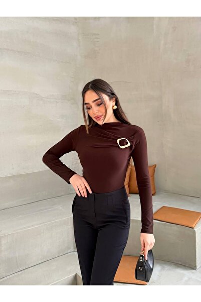 ELAY Fashion بلوزة نسائية برباط مزخرف باللون البني