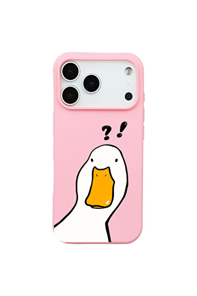 iPhone 17 Pro Max Pembe What Duck Ördek Tasarımlı Kamera Korumalı Renkli Silikon Kılıf