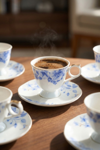 ACAR Talisya 12 Parça 6 Kişilik Porselen Kahve Fincanı Takımı - 90 ml