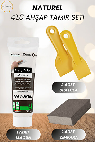 NUBLADO 4'lü Naturel Ahşap ve Duvar Tamir Seti 125 Ml Dolgu Macunu 2 Adet Pla...