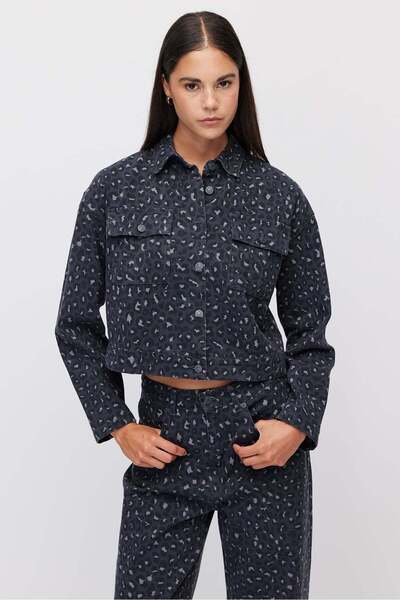 PAULMARK Women's Leopard Patterned Short Jacket