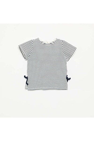 KIABI Striped Short-Sleeved T-Shirt with Bows BLUE