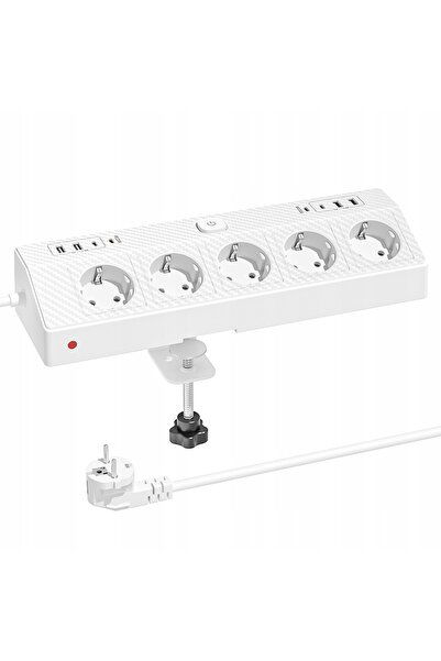 Spacetronik Priză electrică 5x 230V USB de blat cu cleme, albă