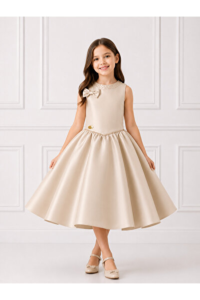 Moky Dizayn Vionkh Shoulder Dress with Attached Shawl and Embroidery