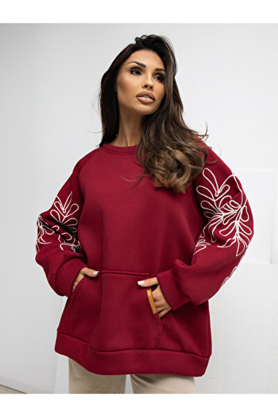 rue parıs Women's Sweatshirt, RUE PARIS, Cotton, Long Sleeve, Bordeaux, model...
