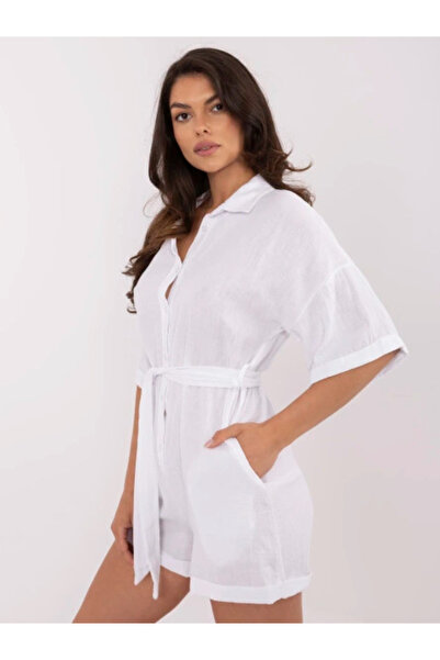 Italy Moda Salopeta Dama, ITALY MODA, Bumbac, Maneca scurta, Alb, model MI-KO...