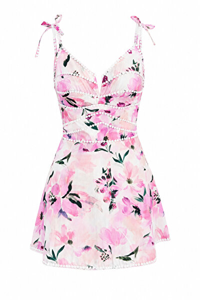 HAZELANNA Embroidered Pink Floral Mini Dress