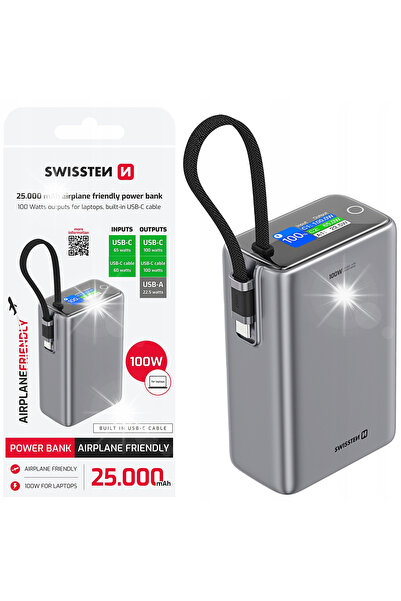 SWISSTEN Powerbank pentru tabletă, laptop, smartphone 25000mAh cablu USB-C PD