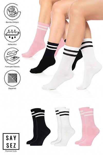 SAYSEZ Bamboo Unisex Tennis College Striped Black-White-Pink Premium Seamless...
