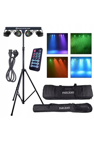 LIGHT4ME SET DE ILUMINARE 2x REFLETOR PAR 2x LASER+BARĂ SUPORT HUSĂ TELECOMANDĂ
