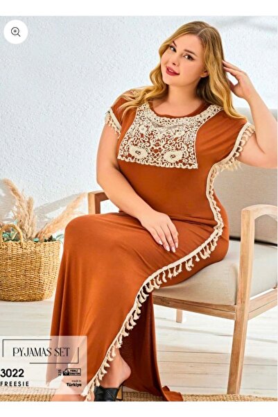 diğer01 11 Plus Size Tile Lace Tasseled Short Sleeve Home Dress