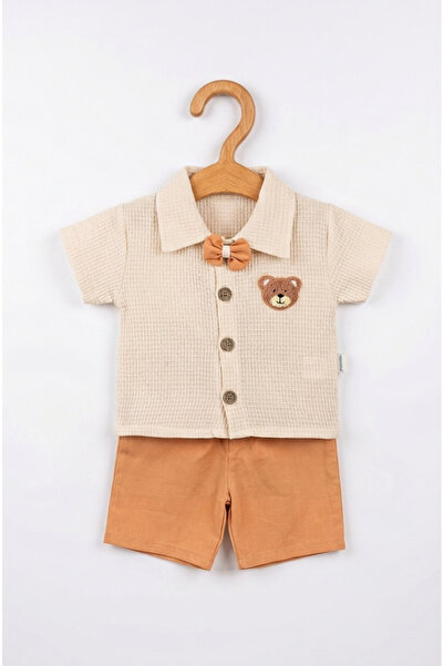 Tufitto Boy's Cotton Waffle Fabric Shorts Set with Teddy Bear Detail, 2-Piece...