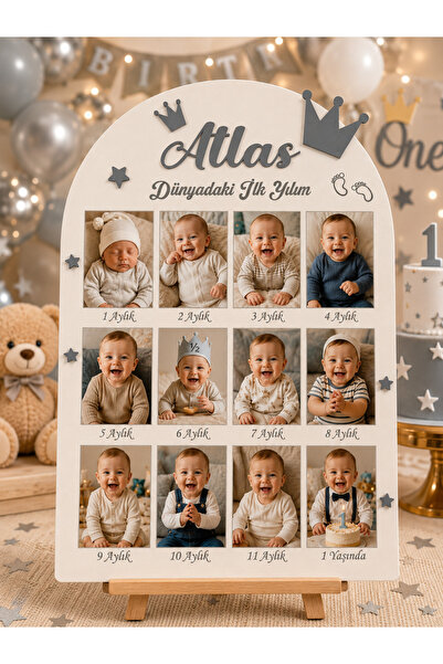 İKANWOODS Kişiye Özel 12 Ay Bebek Fotoğraf Baskısı 12’li Set Dikey Fotoğraf 1...