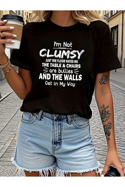 45 BPM I'm Not CLUMSY JUST THE FLOOR HATES ME Letter Print T-shirt, Short Sle...