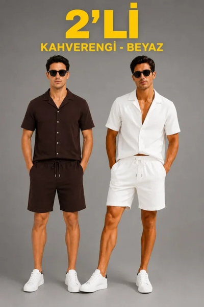 Beruflic Men's 2-Piece Crepe Fabric Pocket Shirt Shorts Set Short Sleeve Lace...
