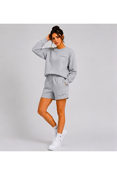 herkesemoda Hüppy Printed Women's Oversize Sweatshirt with Shorts Tracksuit Set