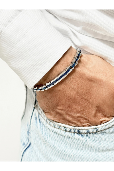FERRO Navy Blue and Silver Steel Men's Bracelet Frj10124A-L 2 Year Warranty G...