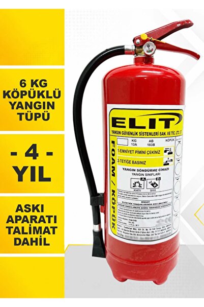 ELİT YANGIN VE GÜVENLİK SİSTEMLERİ Yangın Tüpü 6 Kg Köpüklü Askı Aparatı ve T...