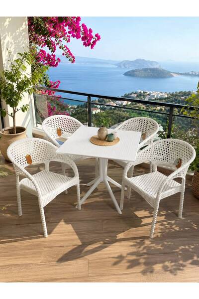 ZİYNET HOME 4 Kişilik Rattan Görünümlü Balkon Bahçe Masa Sandalye Takımı 80x8...