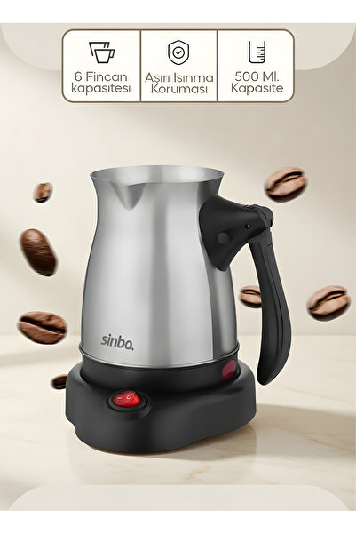 Sinbo SCM-2992 (ÇELİK) ELEKTRİKLİ CEZVE TÜRK KAHVE MAKİNESİ l 6 FİNCAN (360° ...