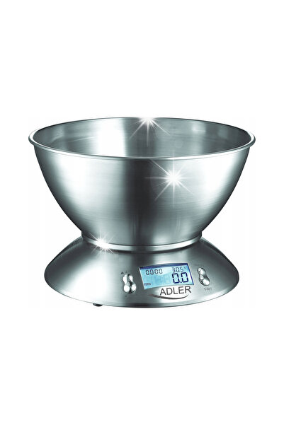 adler Cântar de bucătărie electronic de precizie 1g-5kg cu vas de 2L, argintiu