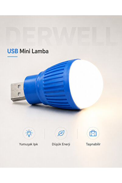 Derwell USB Mini Led Lamba Taşınabilir Pratik Gece Lambası Tak Çalıştır Kamp ...
